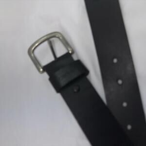 Carhartt Black Genuine Leather Belt Logo Brushed Silver Buckle Size 57